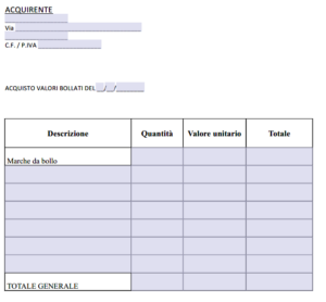Ricevuta Acquisto Valori Bollati PDF E Word Modulo