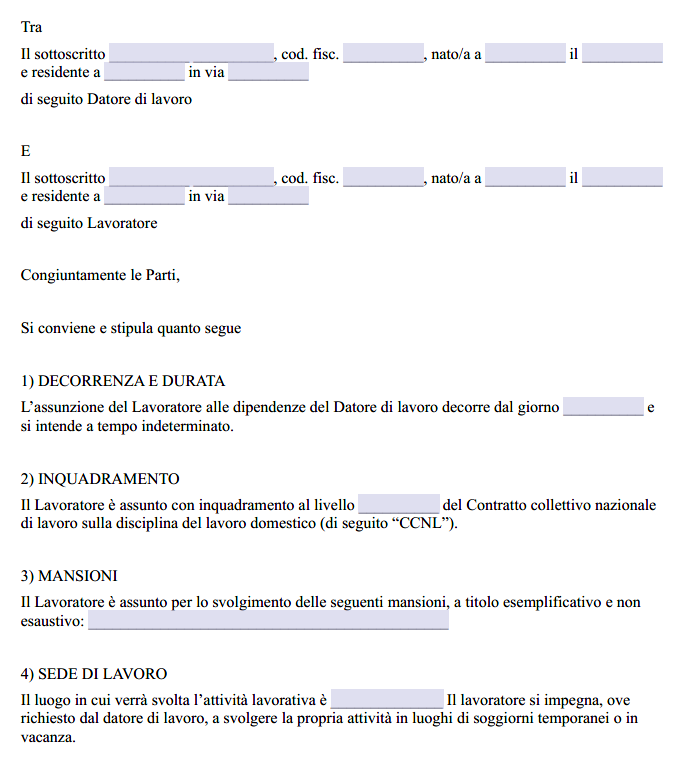 Contratto Colf 4 Ore Settimanali