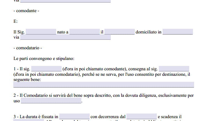 Contratto di Comodato d'Uso Gratuito di una Stanza