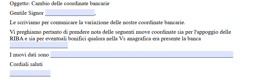 Comunicazione Cambio IBAN