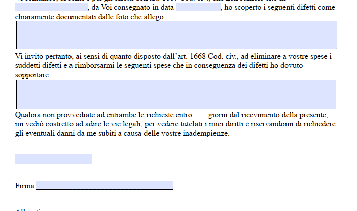 lettera contestazione lavori non eseguiti a regola d'arte