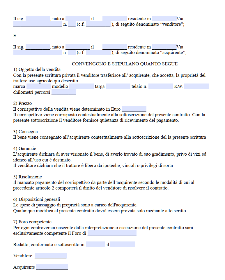 vendita trattore agricolo tra privati