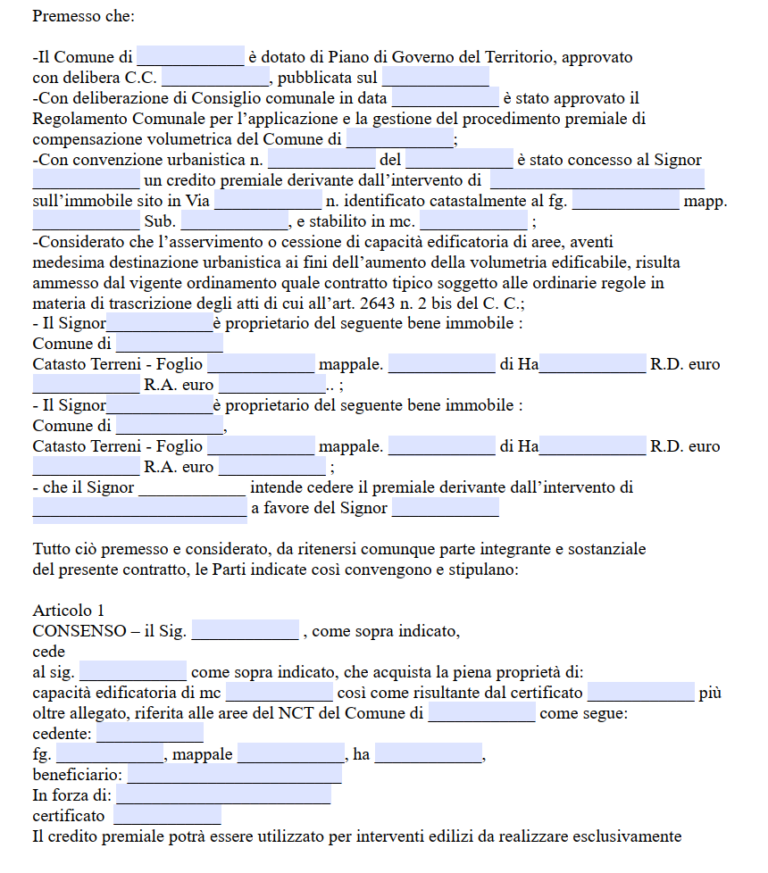 Cessione Cessione di Cubatura PDF e Word - Fac Simile