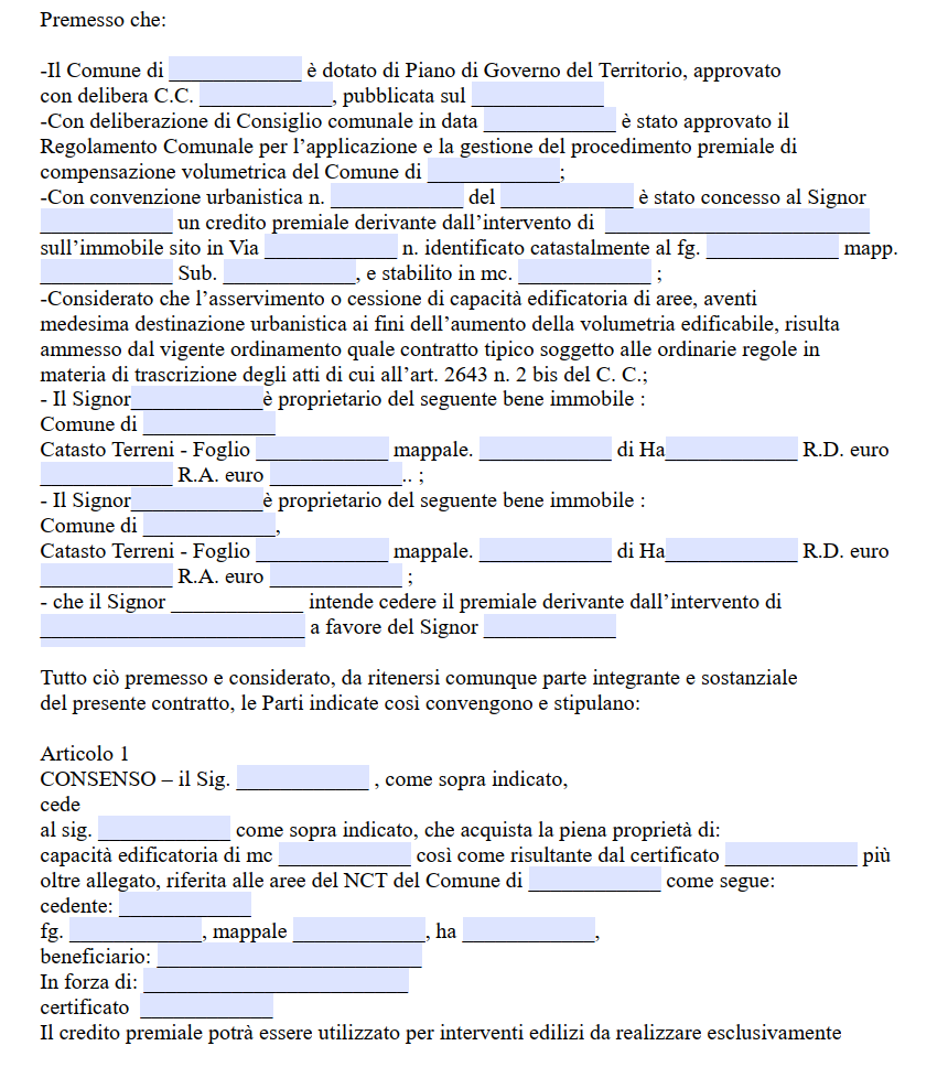 Contratto di cessione di cubatura