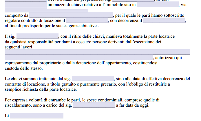 Consegna Chiavi Prima del Contratto di Locazione