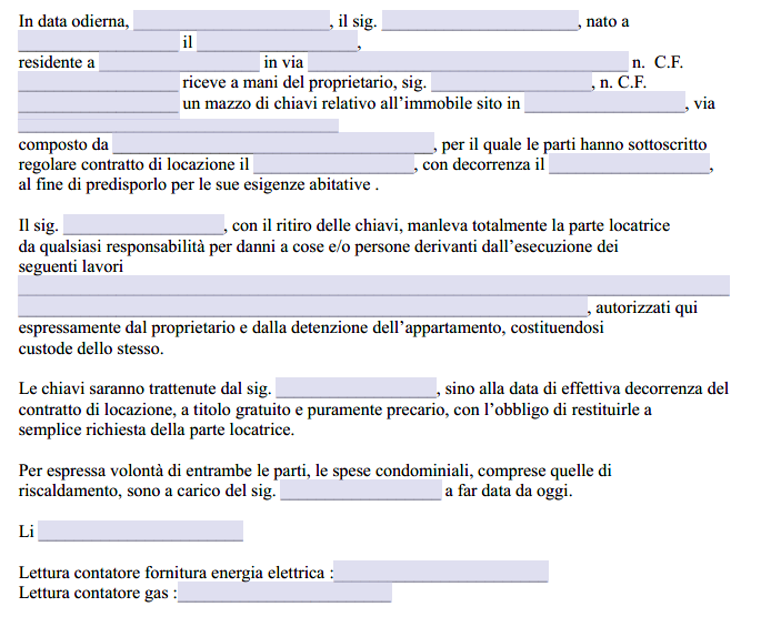 Consegna Chiavi Prima del Contratto di Locazione