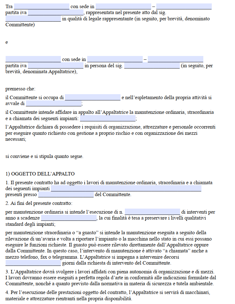 Contratto di manutenzione ordinaria