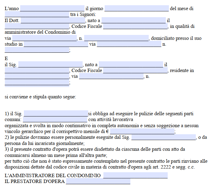 Contratto per Pulizie Condominiali