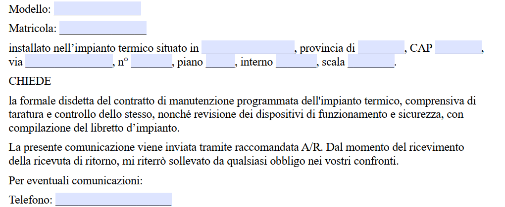 Disdetta Contratto Manutenzione Caldaia