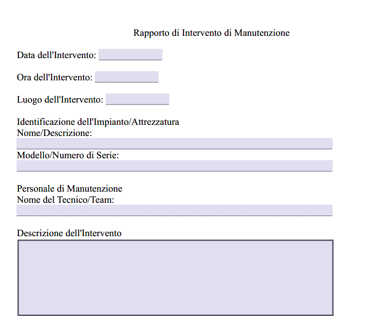 fac simile rapporto manutenzione