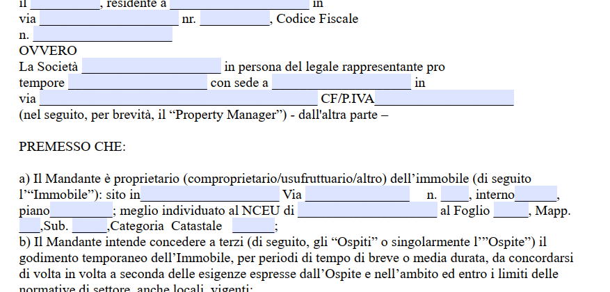 Fac Simile Contratto Property Manager