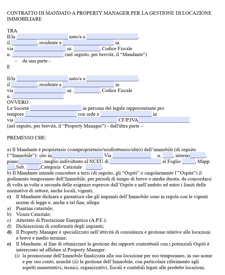 Fac Simile Contratto Property Manager