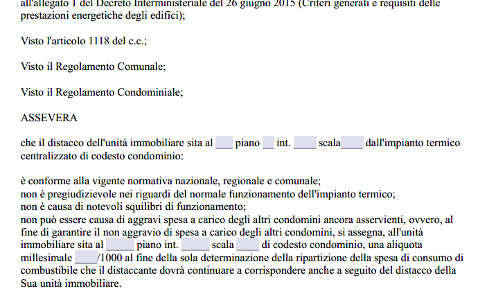 Perizia Distacco Riscaldamento Centralizzato