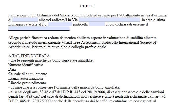 Richiesta Abbattimento Albero Pericoloso