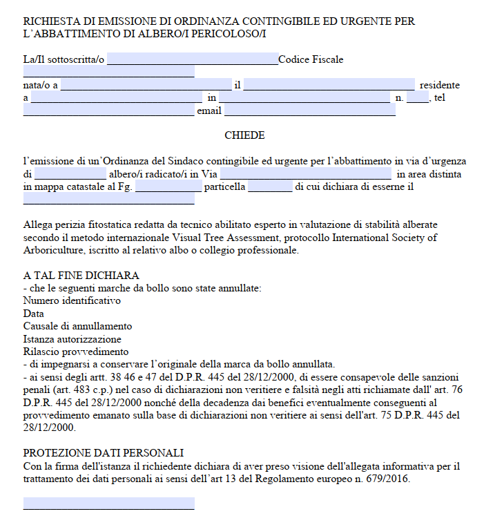 Richiesta Abbattimento Albero Pericoloso