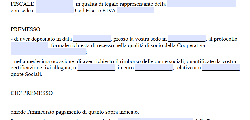 Rimborso quota sociale cooperativa