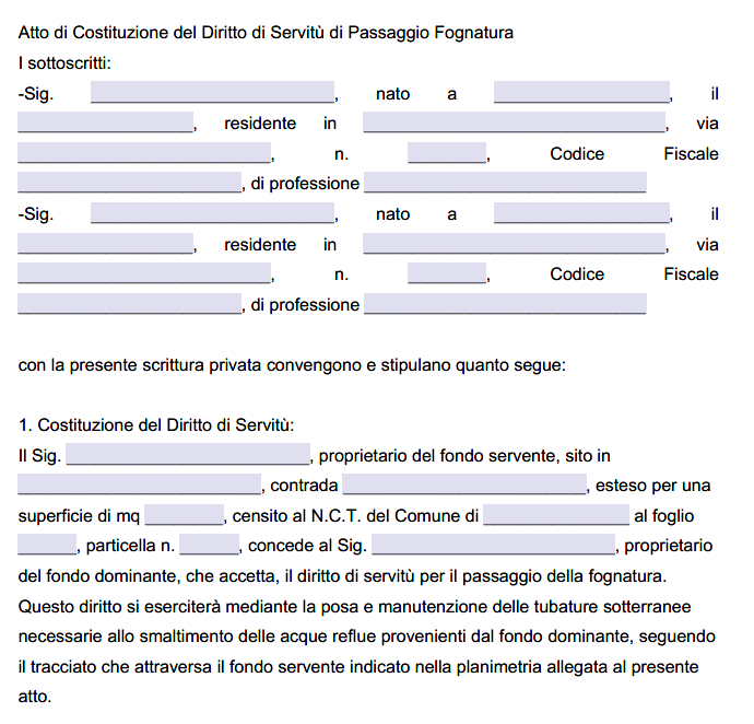 Scrittura Privata Servitù Passaggio Fognatura