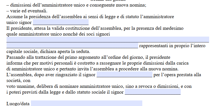 Verbale Cambio Amministratore Srl