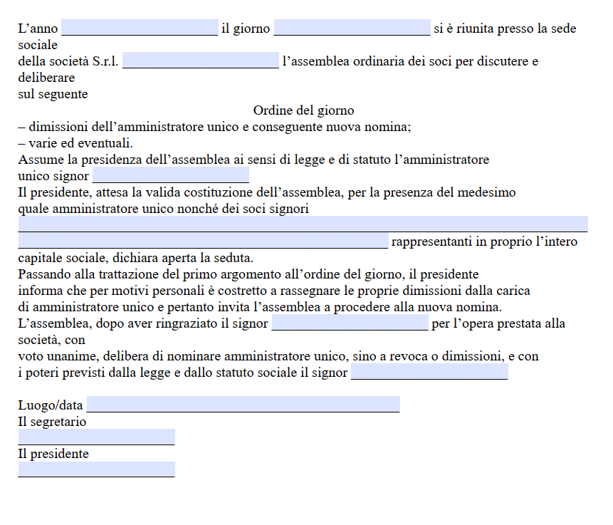 Verbale Cambio Amministratore Srl