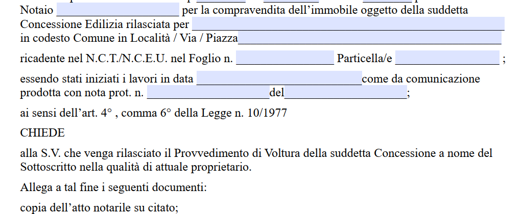 Voltura Permesso di Costruire