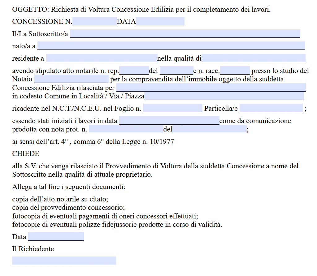 Voltura Permesso di Costruire