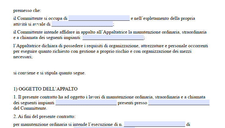 Fac Simile Contratto di Manutenzione Impianti di Climatizzazione