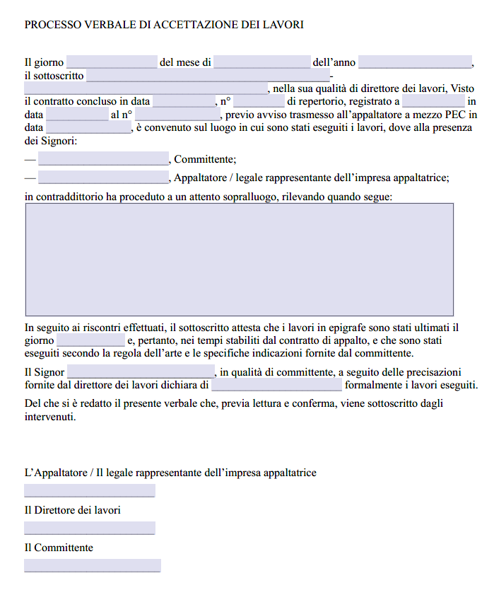 Verbale Fine Lavori Privati Word e PDF