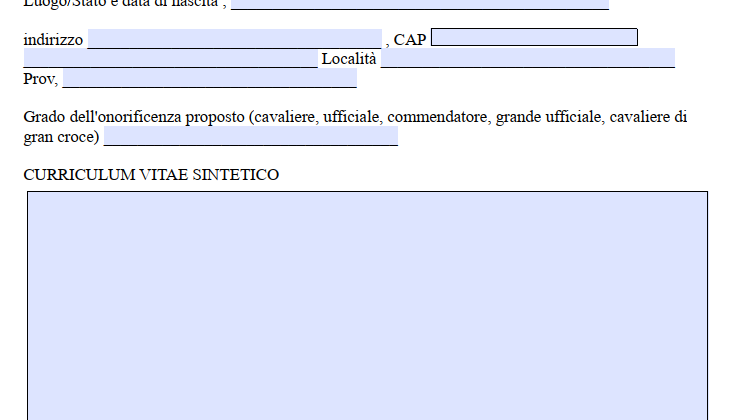 Modulo segnalazione Cavaliere della Repubblica