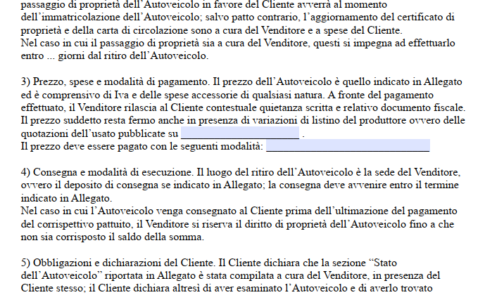 Contratto di Acquisto Auto Usata dal Concessionario