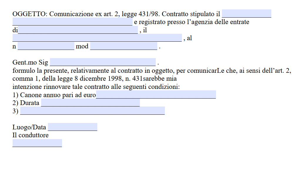 Rinnovo Contratto di Locazione a Nuove Condizioni