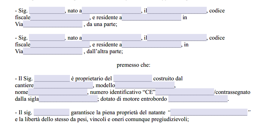 Contratto di compravendita imbarcazione usata