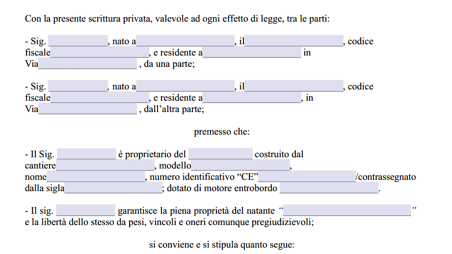 Contratto di compravendita imbarcazione usata