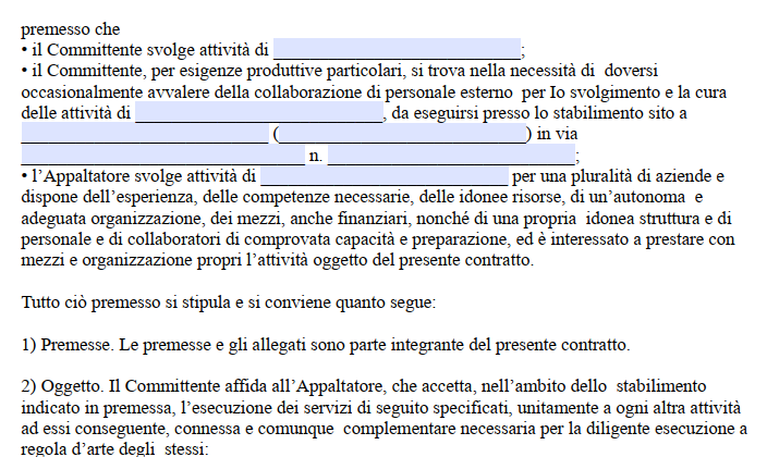 Contratto di appalto cooperativa