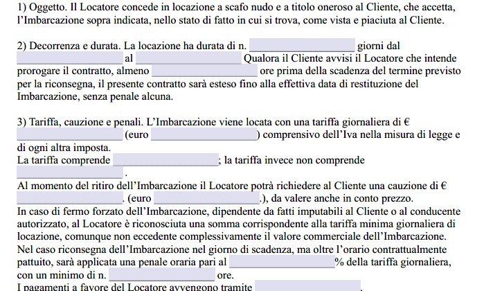 Contratto di Locazione Imbarcazione