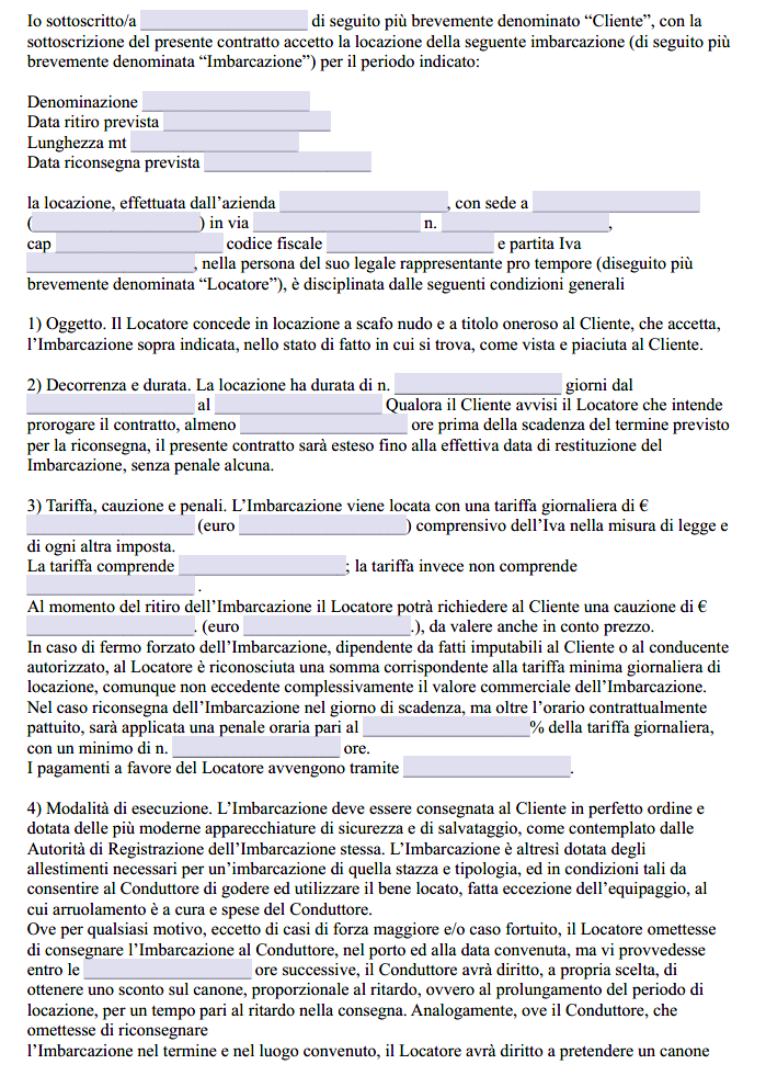 Contratto di Locazione Imbarcazione