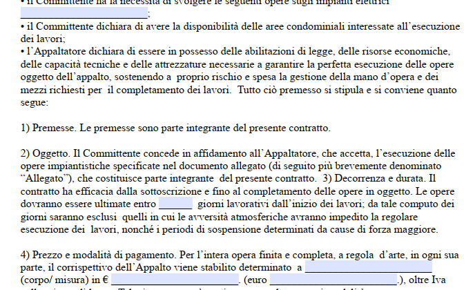 Contratto per Impianto Elettrico