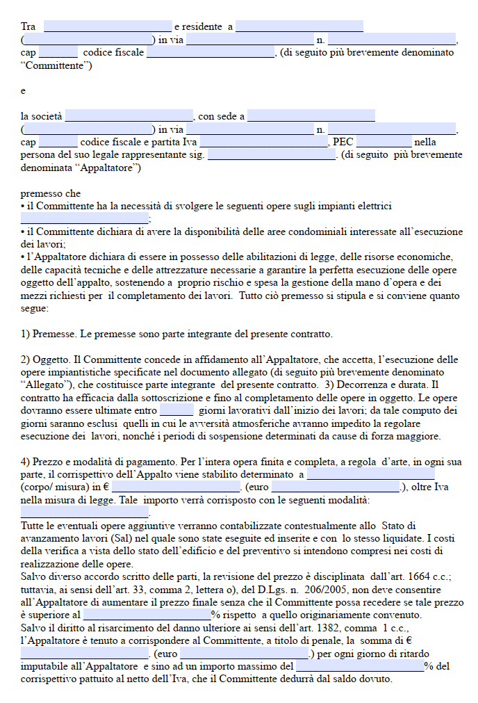 Contratto per Impianto Elettrico
