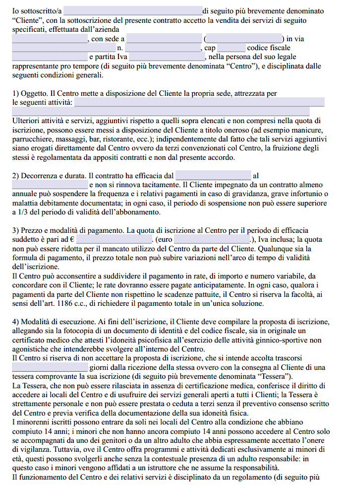 Modello Contratto per Trattamenti Estetici Word e PDF