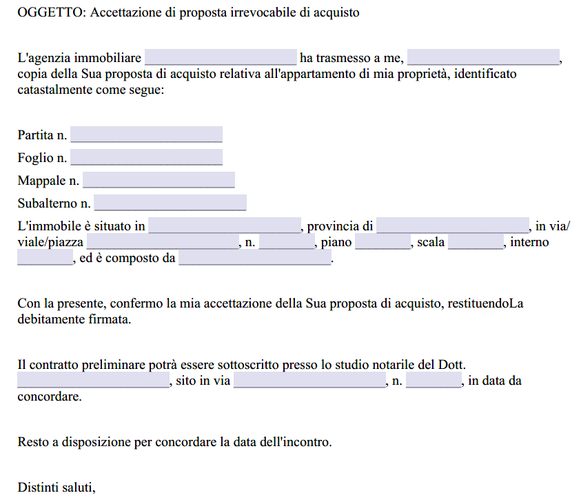 Accettazione Proposta di Acquisto
