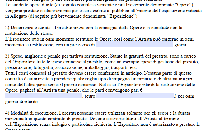 Contratto di Prestito Opere d'Arte