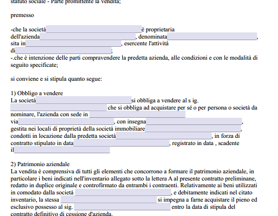 Contratto preliminare cessione azienda