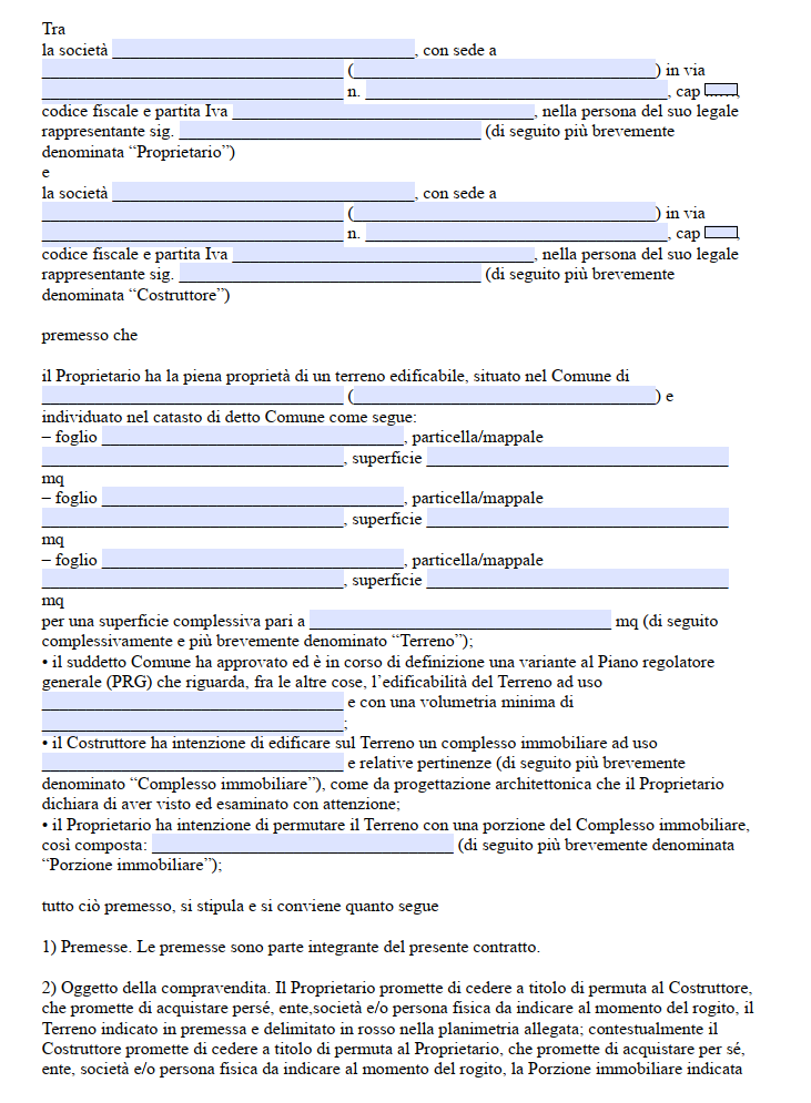 Contratto Preliminare di Permuta Immobile da Costruire