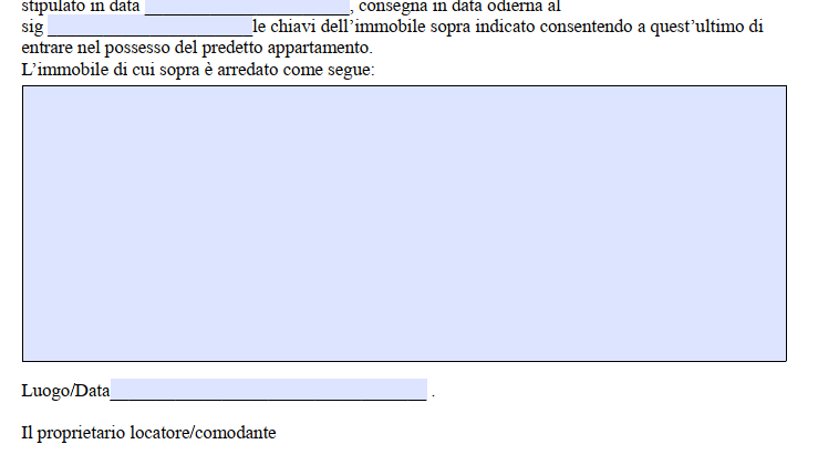 Elenco mobilio contratto di locazione