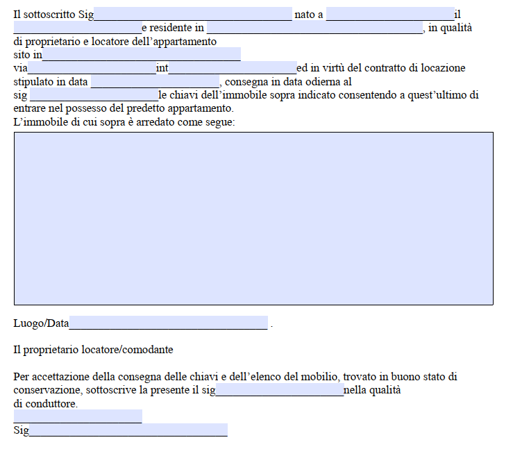 Elenco mobilio contratto di locazione