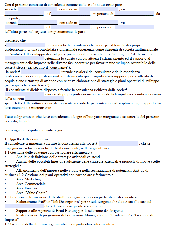 Contratto di Consulenza Commerciale Word e PDF