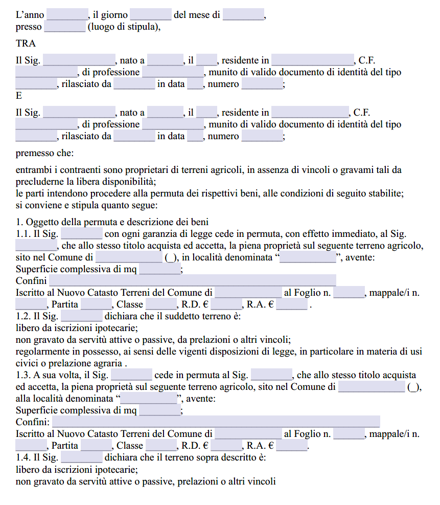 Scrittura Privata Permuta Terreno Agricolo