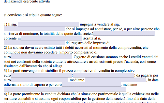 Preliminare cessione quote Srl