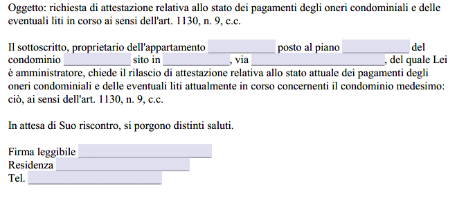 Richiesta Liberatoria per Spese Condominiali