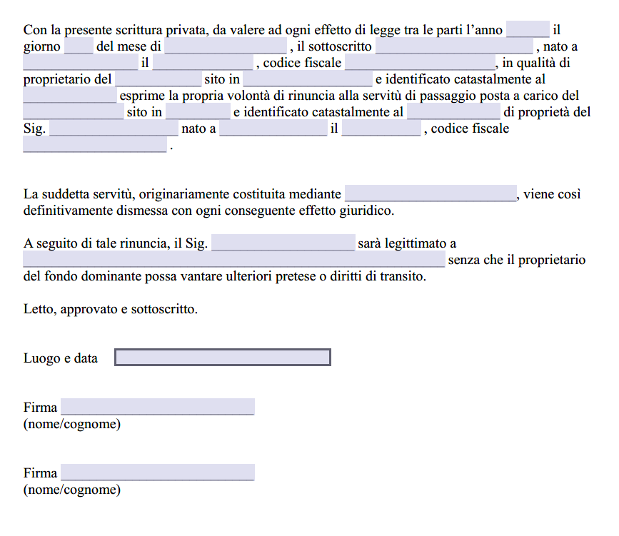 Rinuncia a servitù di passaggio Rinuncia a servitù di passaggio