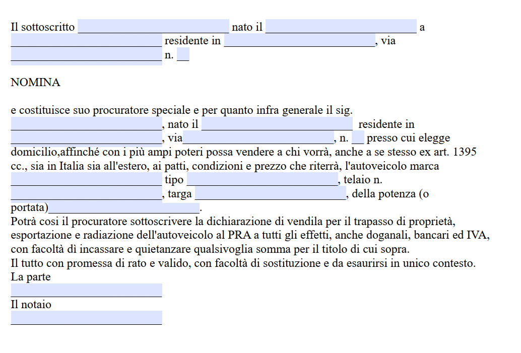 Procura a Vendere Auto Procura a Vendere Auto